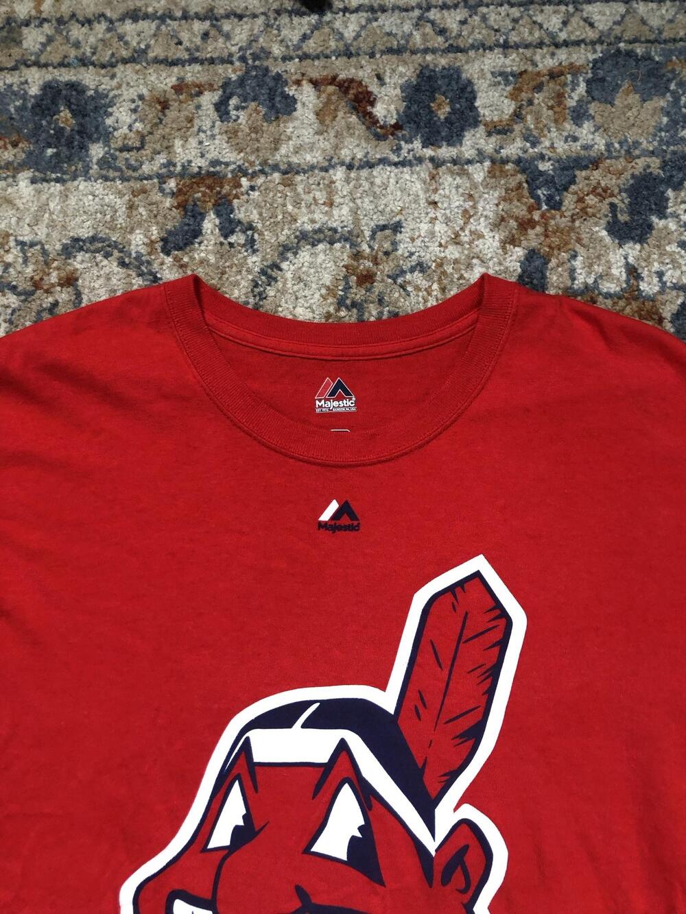 Cleveland Indians Shirt Mens Large Red MLB Baseball Majestic Chief Wahoo Tee - Picture 2 of 10